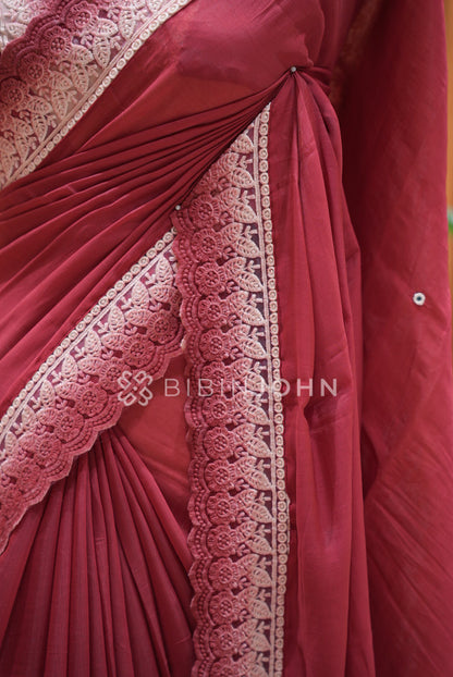 Chanderi Lace Border Saree For Women Rose Pink BJ0841