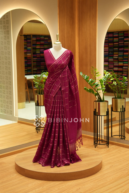Semi Tussar Weaving Saree For Women Deep Rani Pink BJ2334