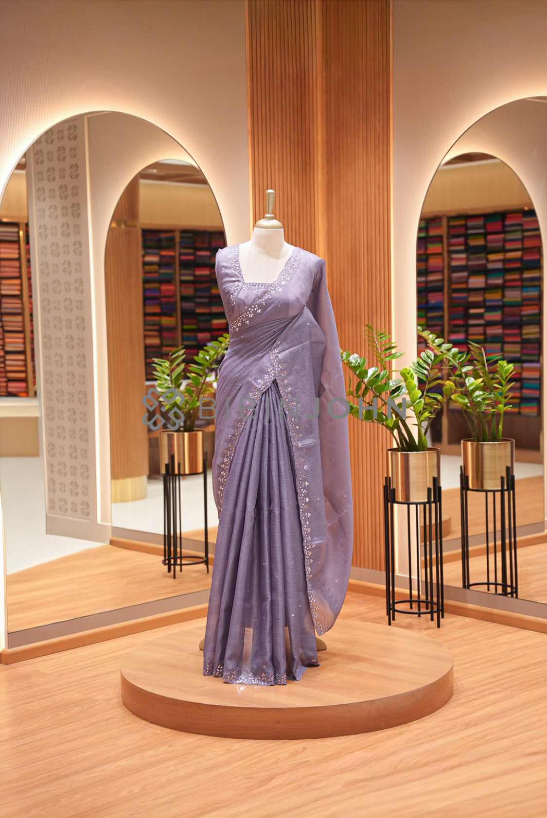 Cotta Embroidery Saree For Women Lavender-Grey 