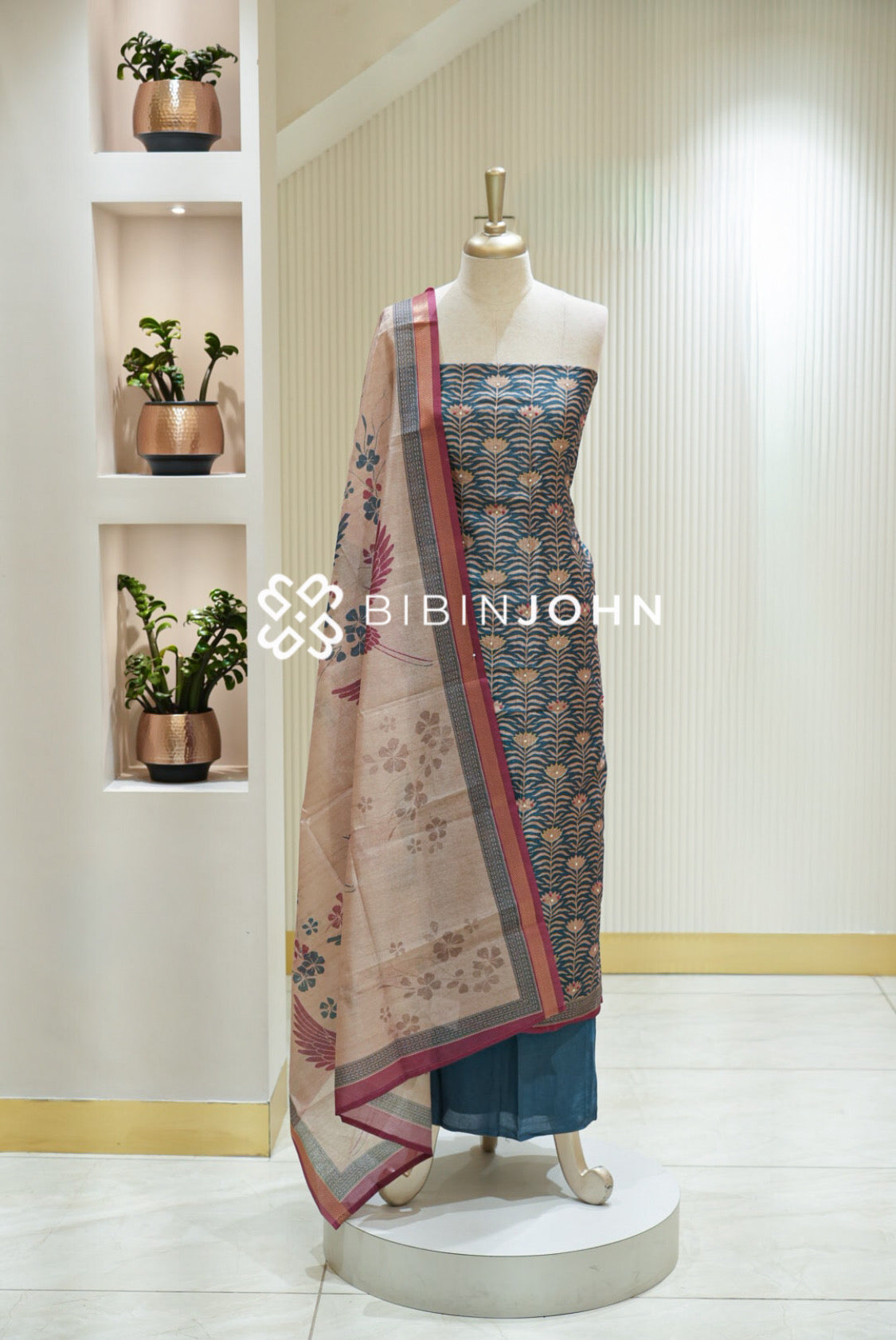 Semi Silk Embroidery Unstitched Salwar Suit Material Deep Teal Blue BJ2172