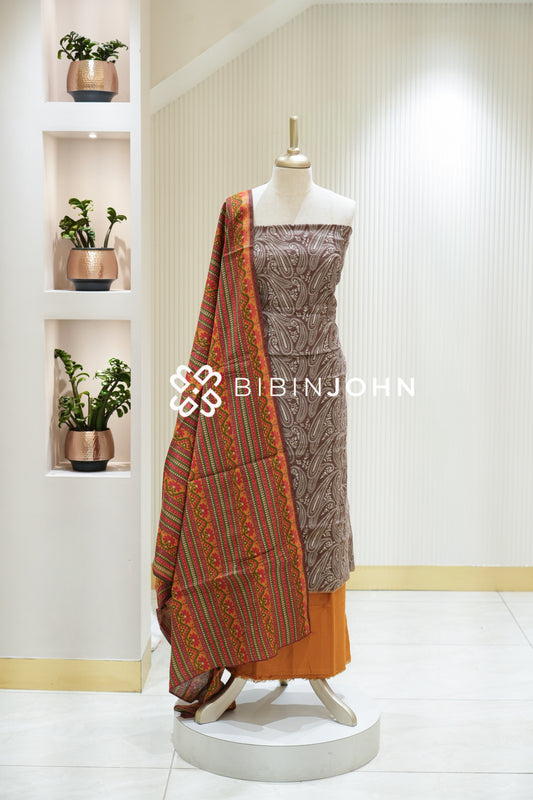 Semi Silk Printed Unstitched Salwar Suit Materials Mustard Yellow BJ2209