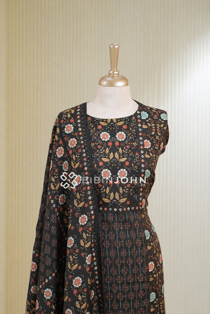 Semi Stitched Muslin Salwar Suit Material Charcoal Black BJ1830
