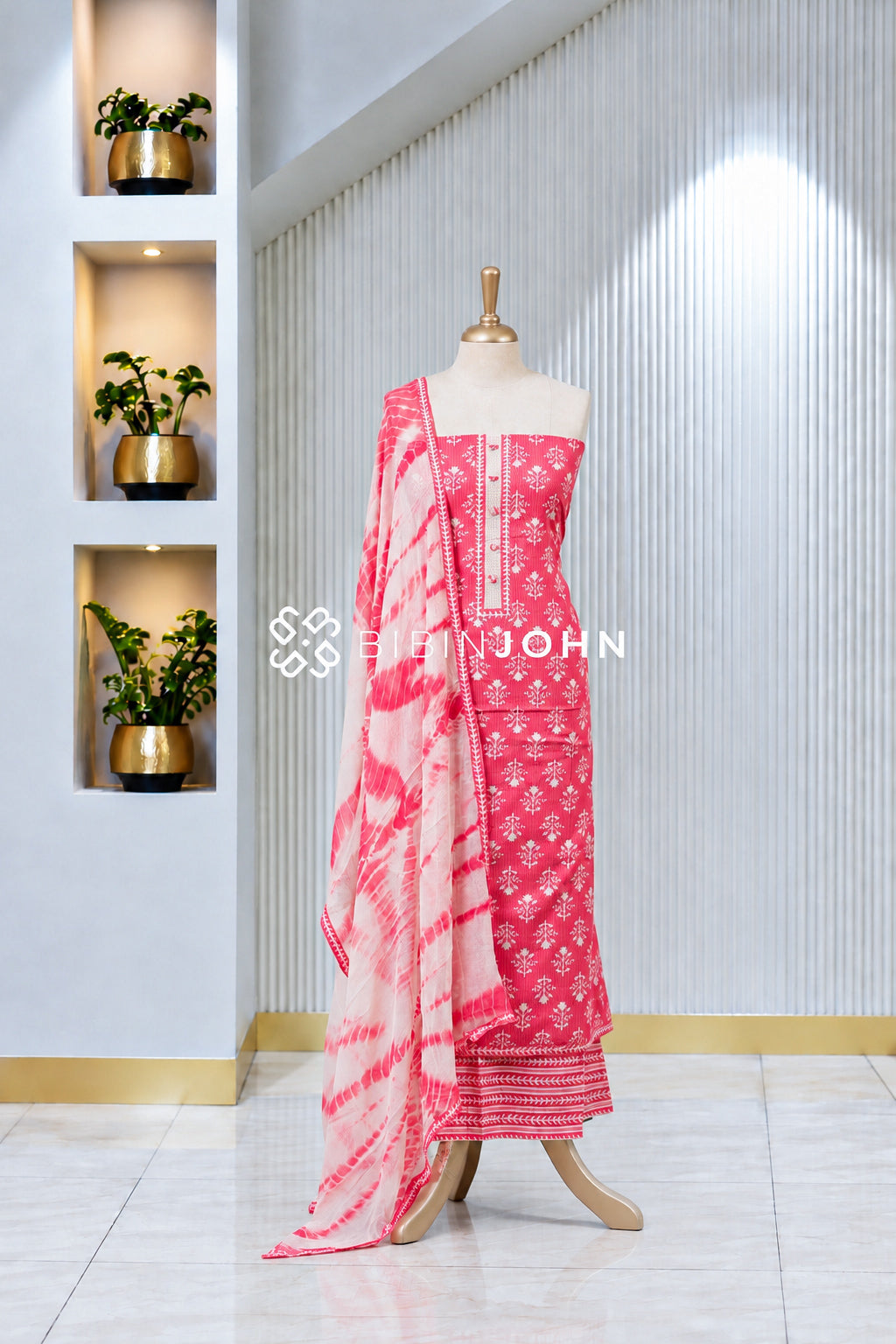 Printed Cotton Unstitched Salwar Suit Material Pink BJ1966