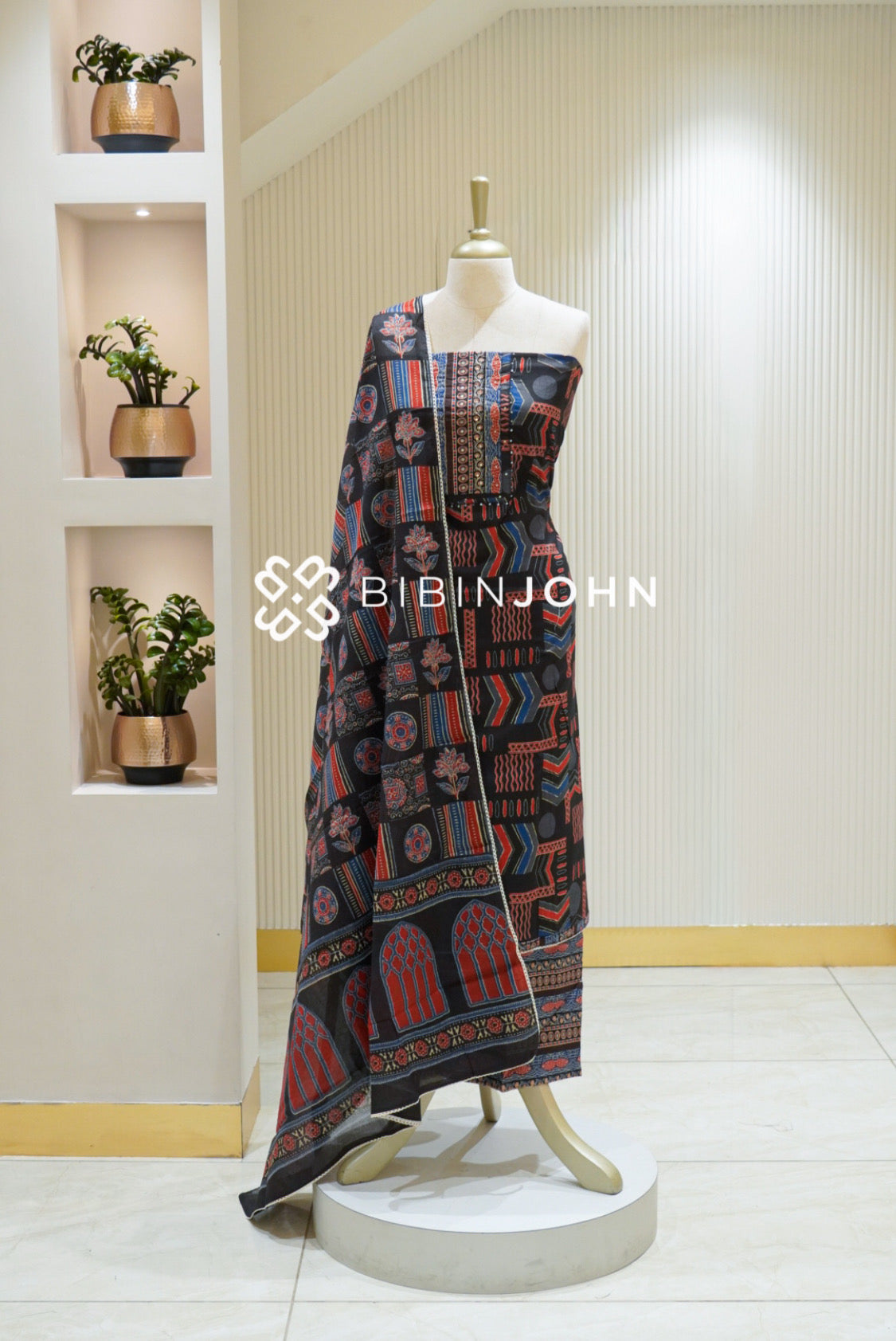 Cotton Embroidery Unstitched Salwar Suit Material Black BJ2841