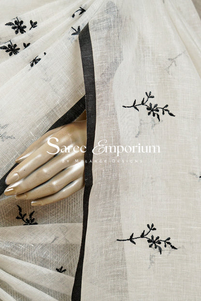 Linen Embroidery Saree MDS0213
