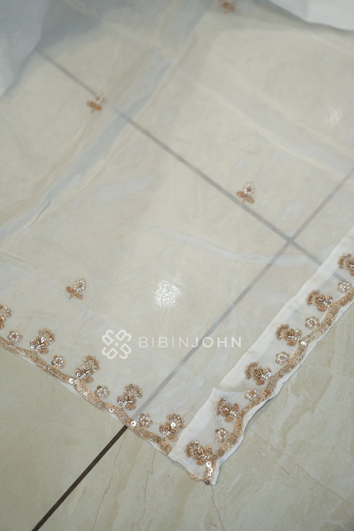 Chiffon Embroidery Dupatta For Women Ivory White BJ2433