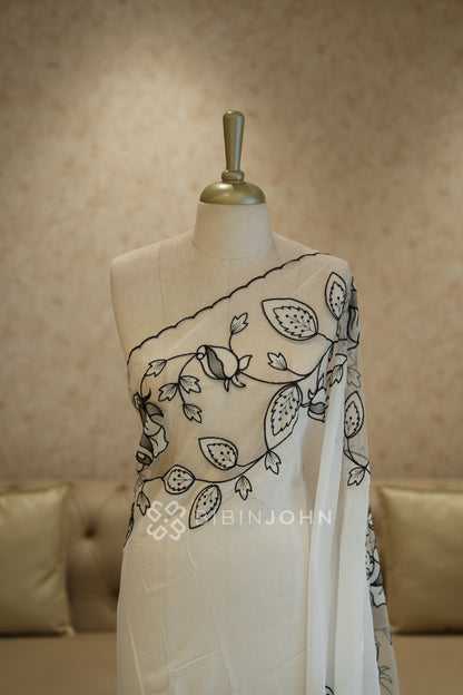 Georgette Embroidery Dupatta For Women Ivory White BJ2432
