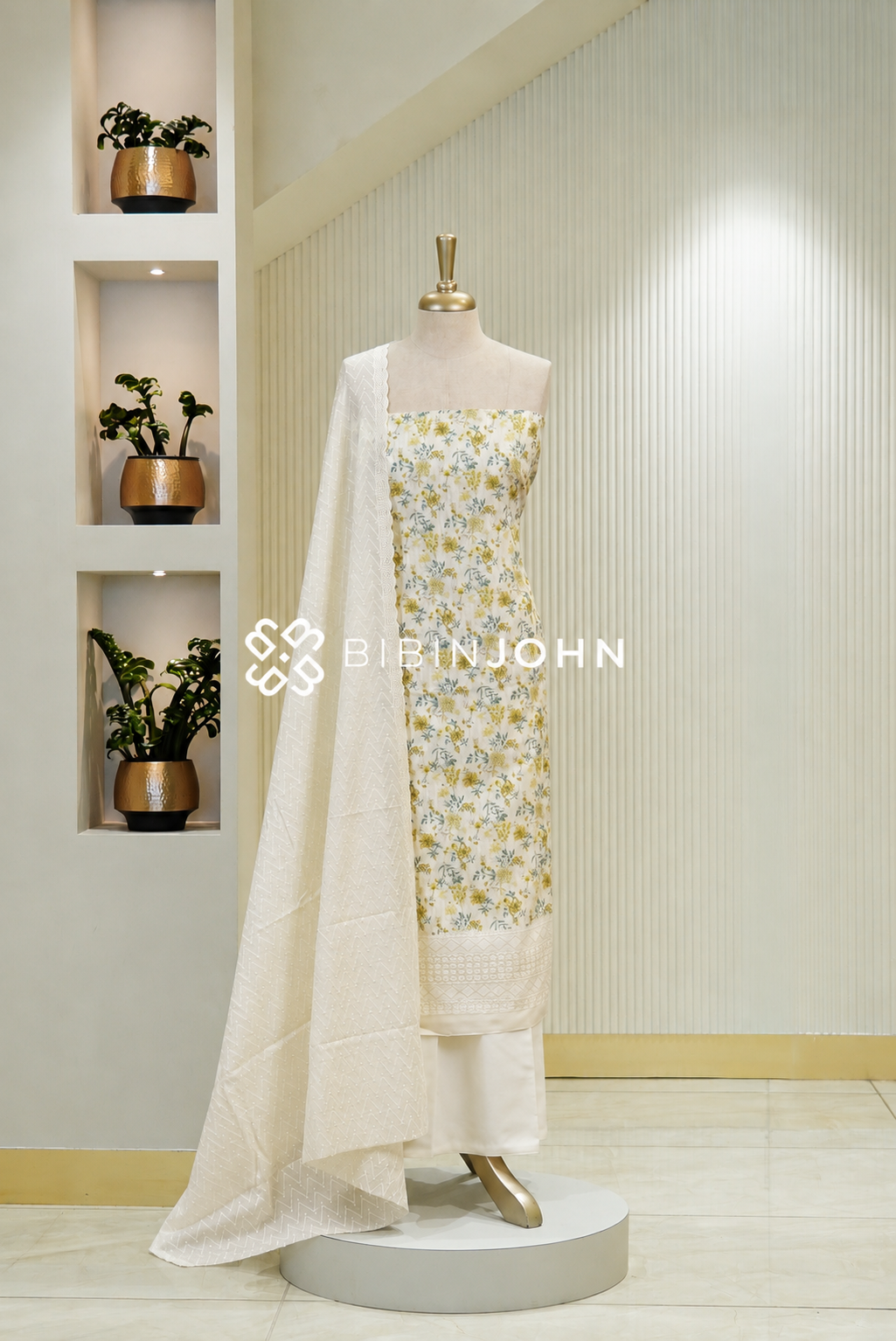 Cotton Embroidery Unstitched Salwar Suit Material Off White BJ1792