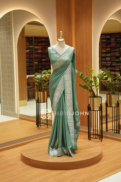 Chiffon Banarasi Saree For Women Sage Green BJ2541