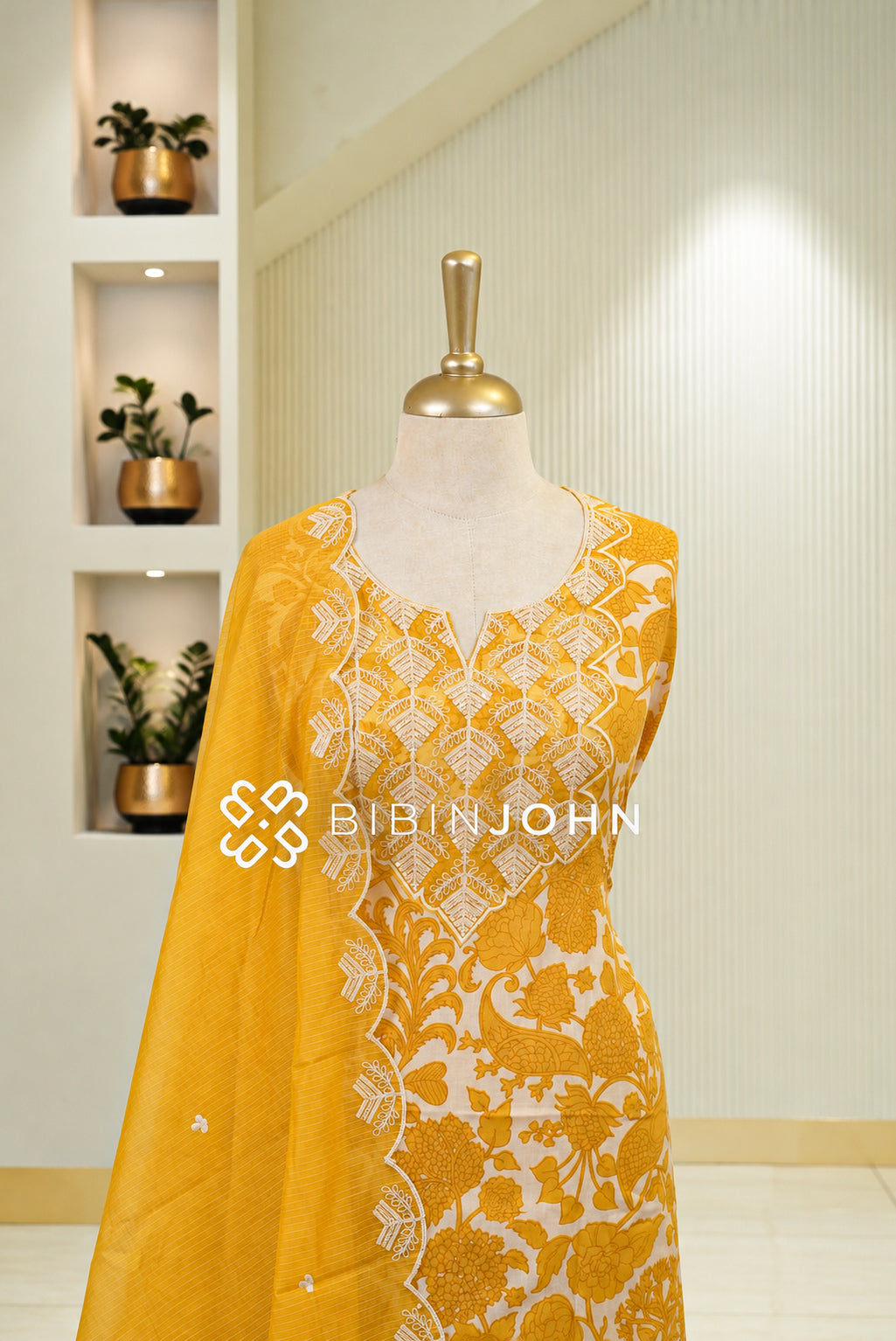 Cotton Linen Semi Stitched Salwar Suit Material Marigold Yellow BJ1802