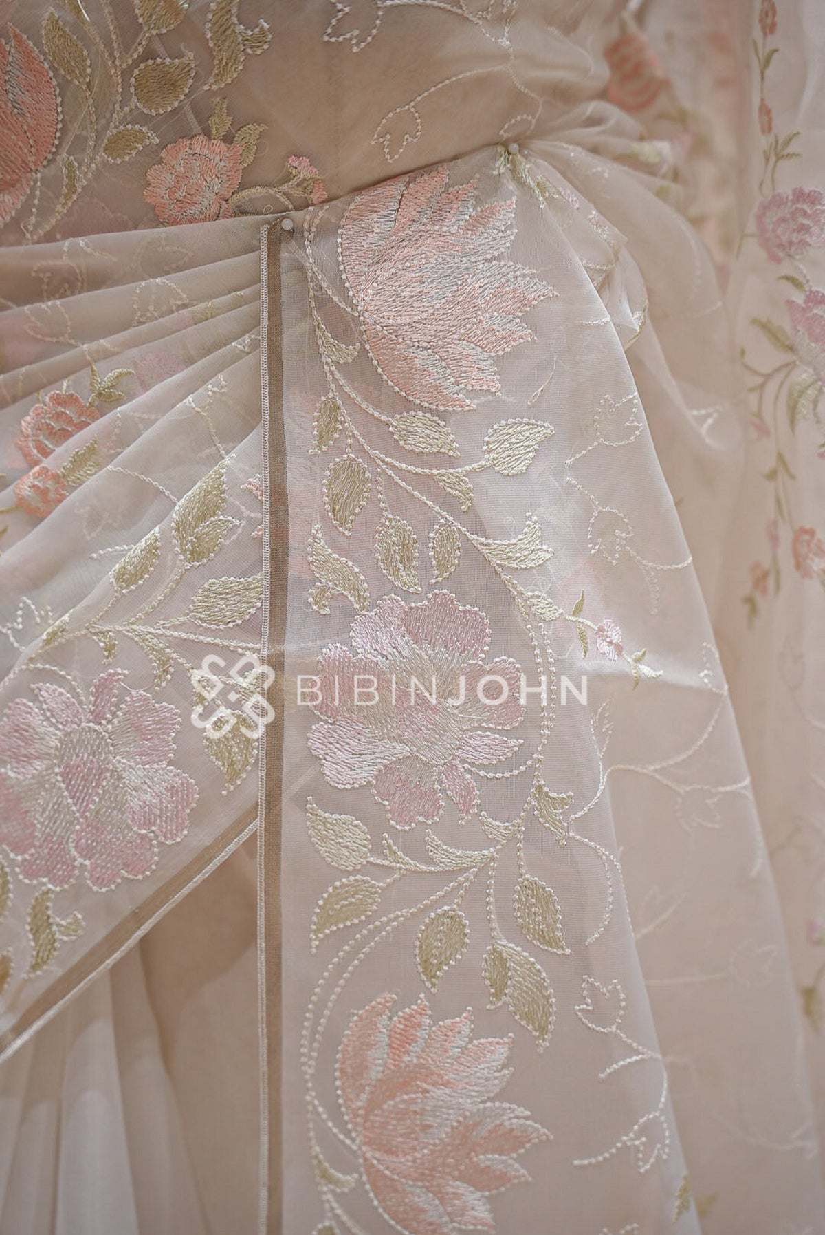 Organza Embroidery Saree White BJ1018