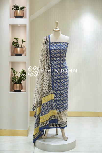 Printed Cotton Unstitched Salwar Suit Material Royal Blue BJ2239