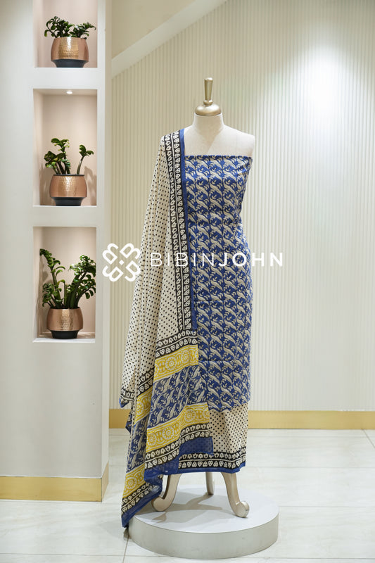 Printed Cotton Unstitched Salwar Suit Material Royal Blue BJ2239