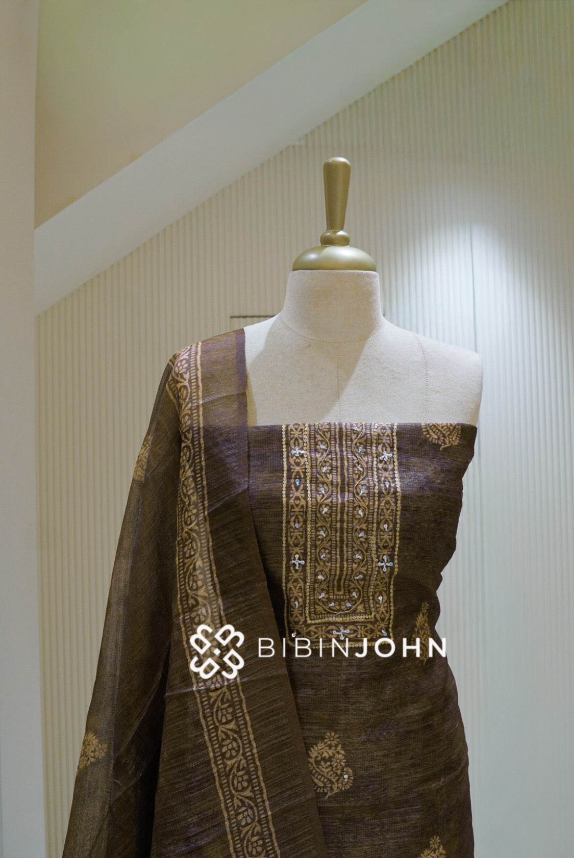 Semi Silk Embroidery Unstitched Salwar Suit Material Dark Chocolate Brown BJ2534