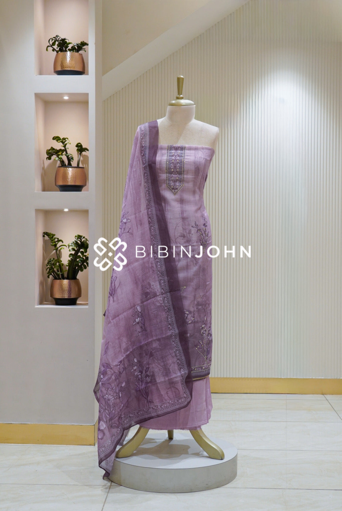 Art Linen Embroidery Unstitched Salwar Suit Material Dusty Lavender BJ2604
