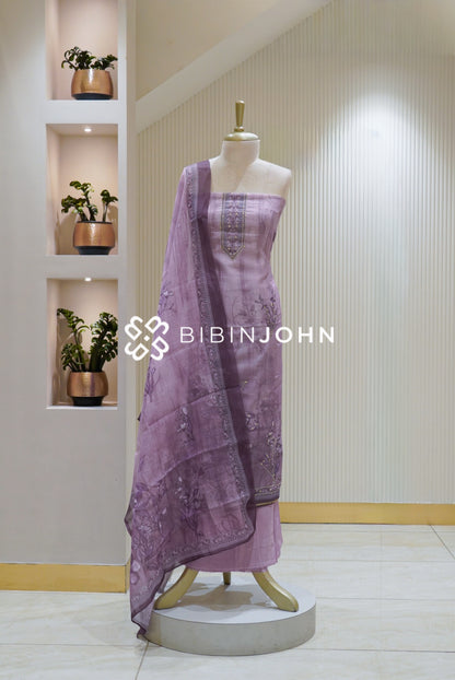 Art Linen Embroidery Unstitched Salwar Suit Material Dusty Lavender BJ2604
