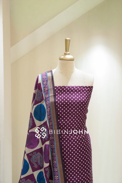 Printed Semi Silk Unstitched Salwar Suit Material Plum Purple BJ2225