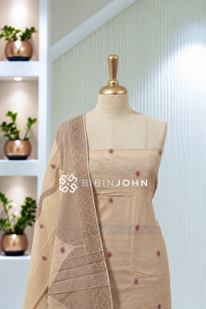 Cotton Jamdani Unstitched Salwar Suit Material Champagne Beige BJ2005