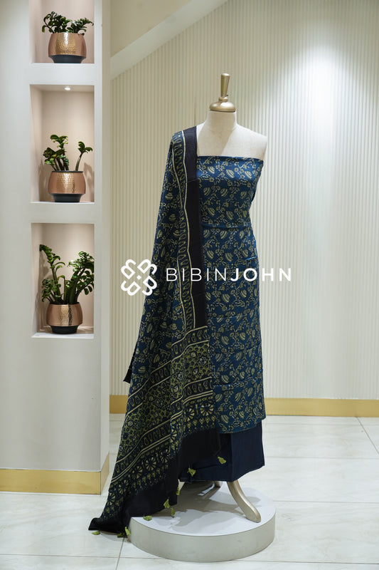Modal Ajrakh Unstitched Salwar Suit Dress Material Navy Blue BJ2240