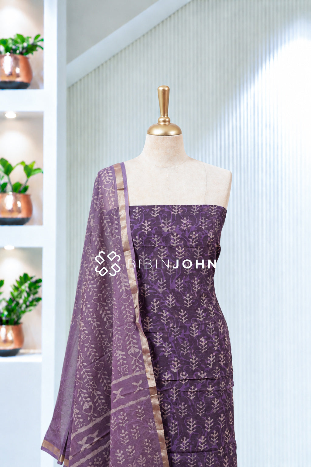 Printed Chanderi Unstitched Salwar Suit Material Dusty Lavender BJ2002