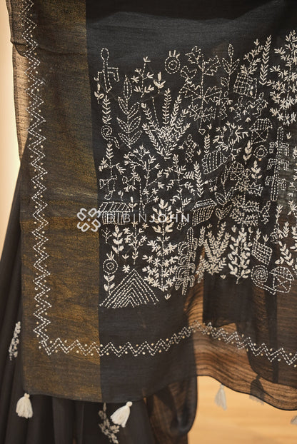 Matka Art Embroidery Saree For Women Black BJ2644