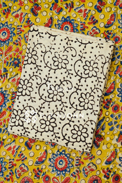 Cotton Linen Block Print Unstitched Salwar Suit Material Yellow BJ1123