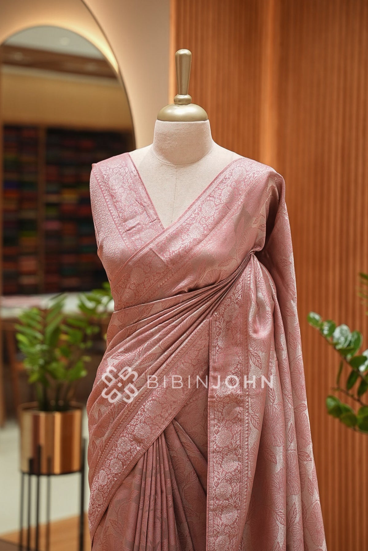 Silk Brocade Saree For Women Dusty Rose Pink BJ1085