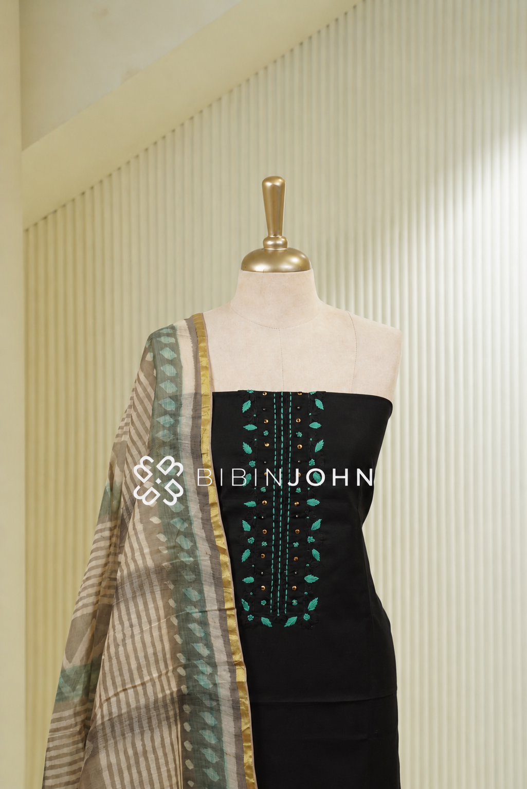 Cotton Embroidery Unstitched Salwar Suit Material Black BJ1791