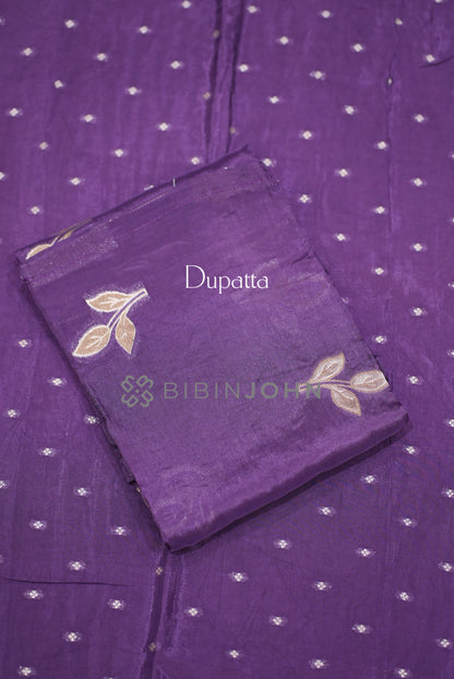 Silk Embroidery Unstitched Salwar Suit Material Royal Purple  DUPATTA