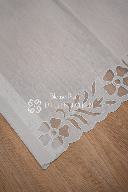 Cotta Embroidery Saree Ivory & Powder Blue BJ1052