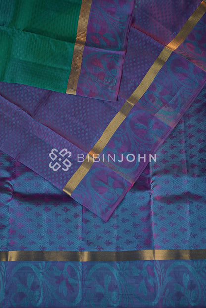 Semi Silk Saree For Women Teal Green BJ1011