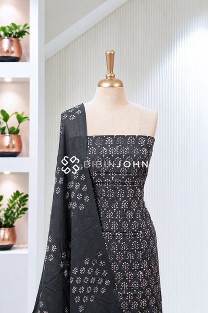 Printed Cotton Unstitched Salwar Suit Material Charcoal Black BJ1995