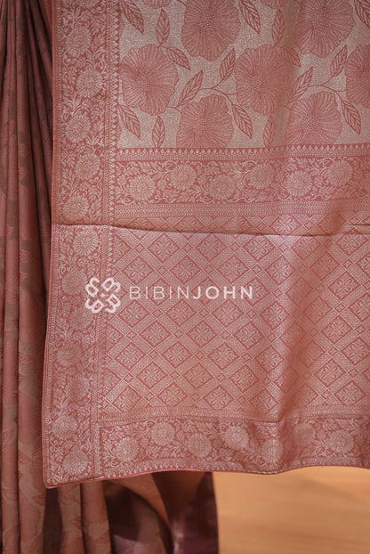 Silk Brocade Saree For Women Dusty Rose Pink BJ1085