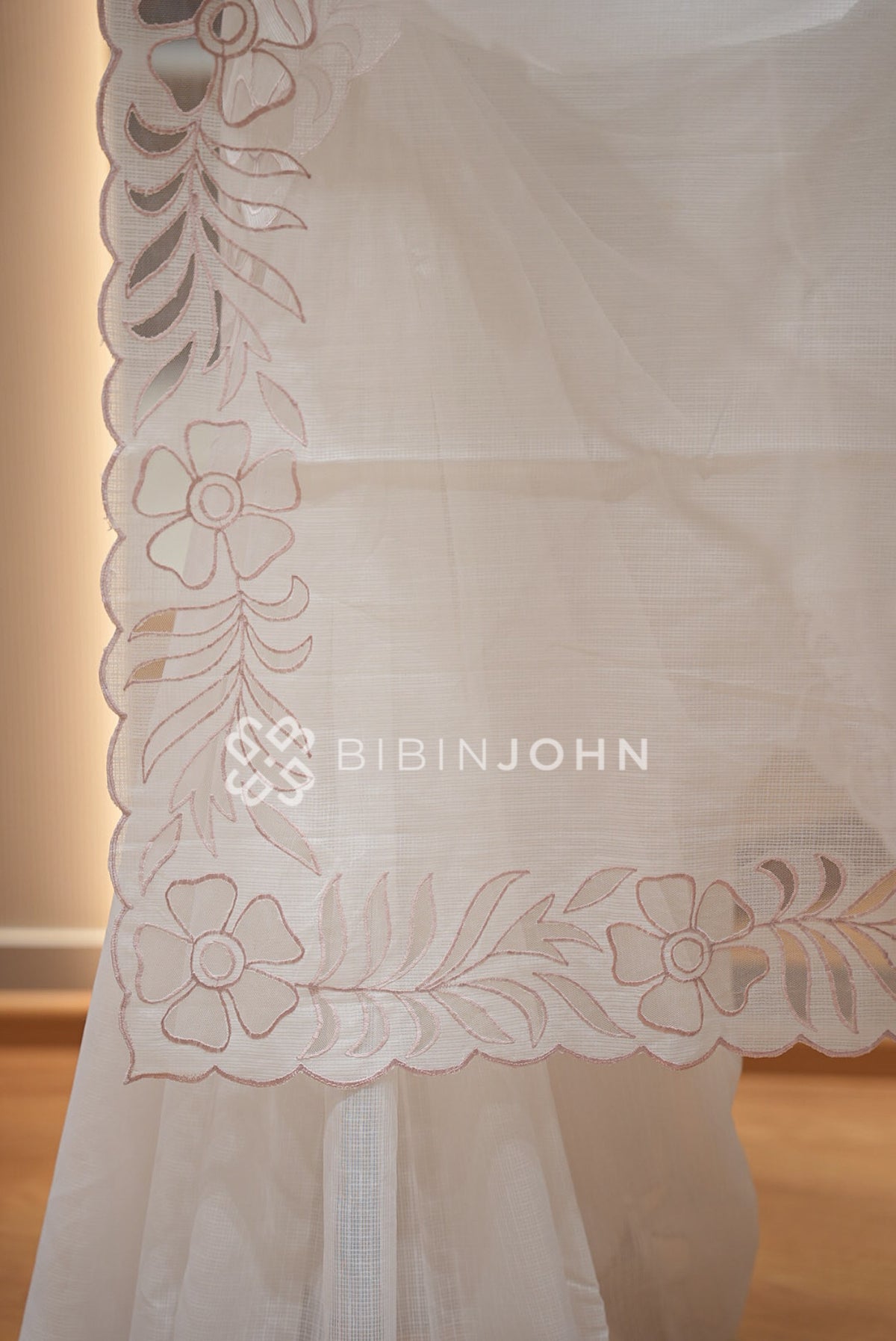 Cotta Embroidery Saree Ivory & Blush Pink BJ1053