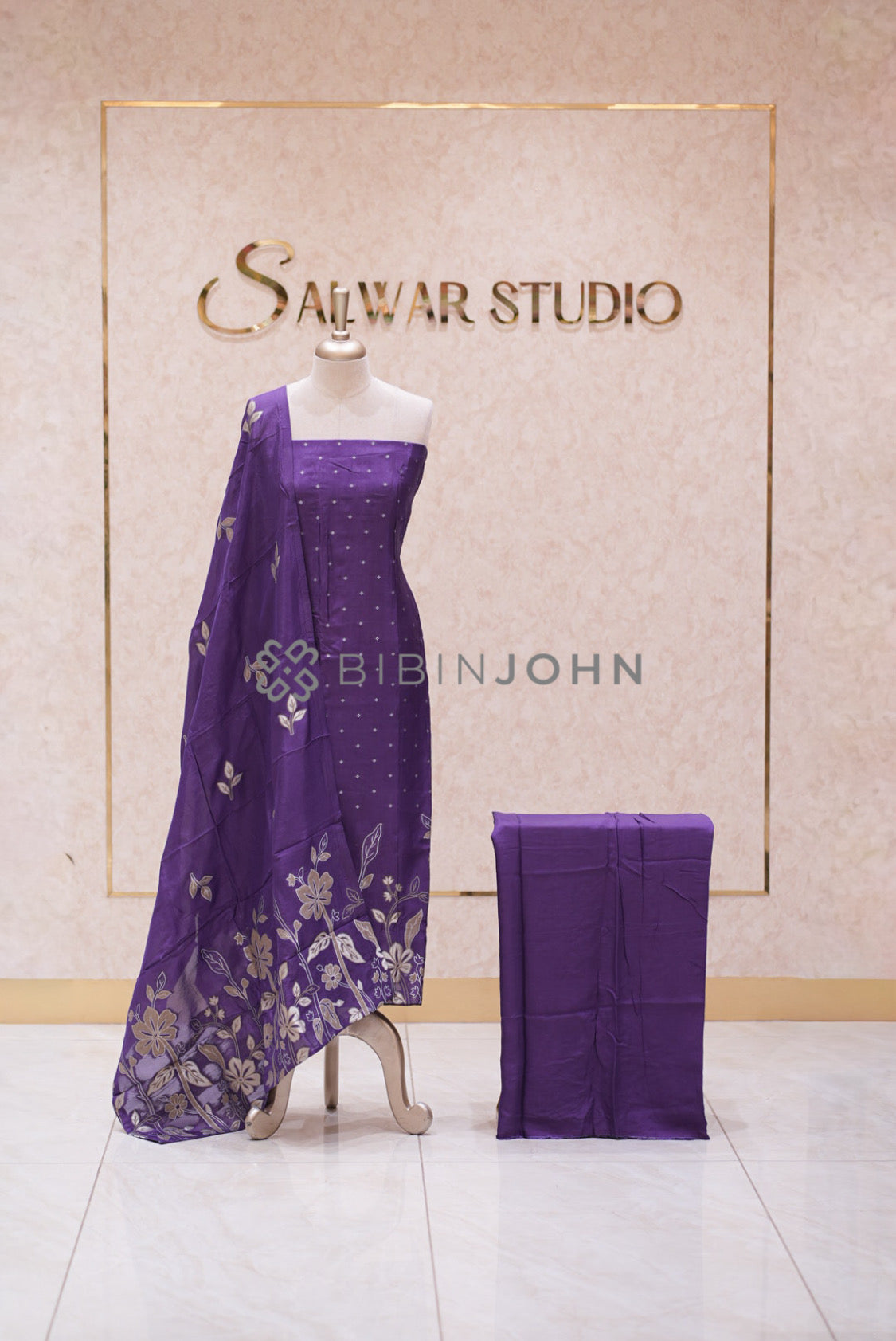 Silk Embroidery Unstitched Salwar Suit Material Royal Purple 