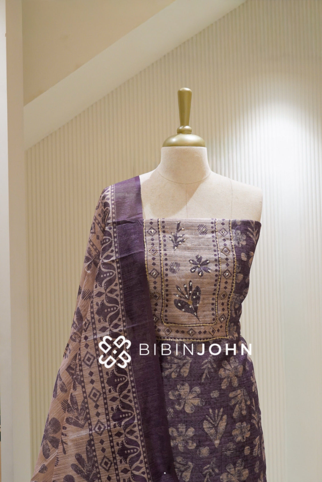 Semi Silk Embroidery Unstitched Salwar Suit Material Deep Plum Purple BJ2483