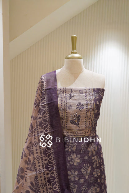 Semi Silk Embroidery Unstitched Salwar Suit Material Deep Plum Purple BJ2483