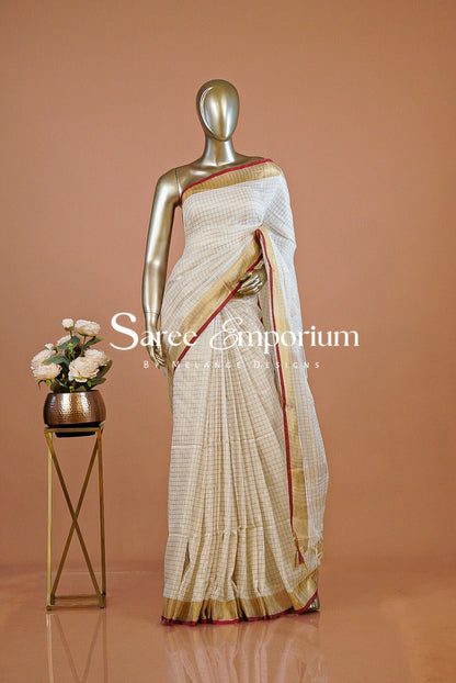 Linen Check Saree For Women MDS0266