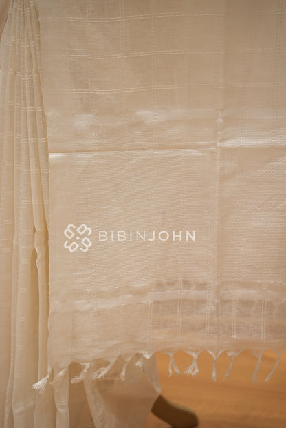 Linen Saree For Women Ivory White BJ1656