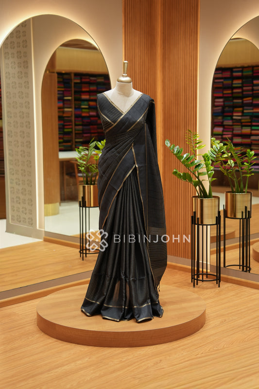 Semi Tussar Weaving Saree For Women Black BJ2314