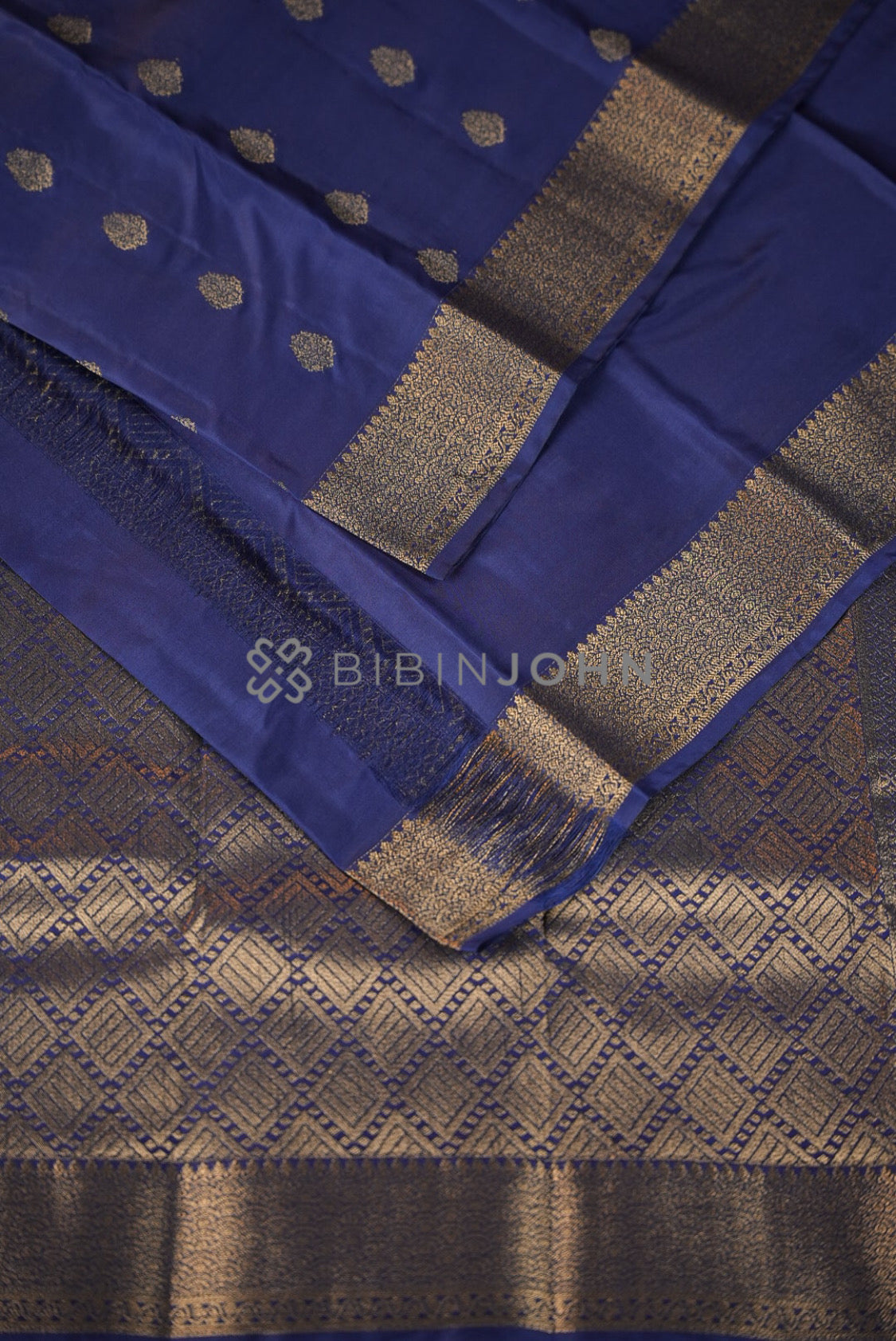 Semi Silk Saree For Women Royal Navy Blue close view