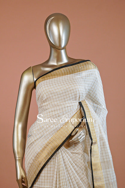Linen Check Saree For Women MDS0265