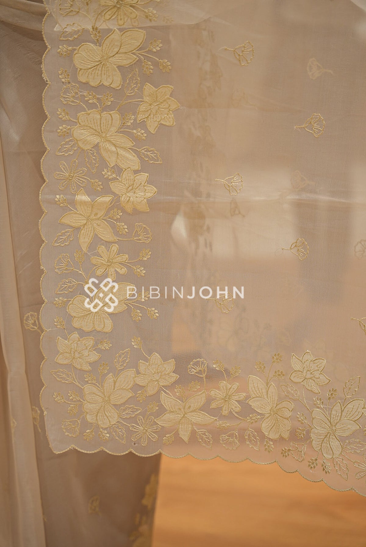 Organza Embroidery Saree Ivory Beige BJ1024