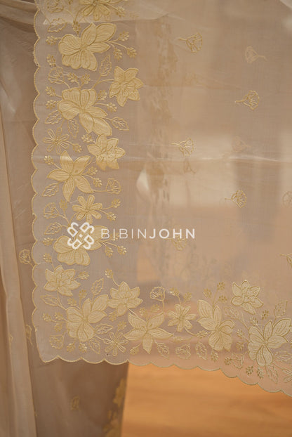 Organza Embroidery Saree Ivory Beige BJ1024