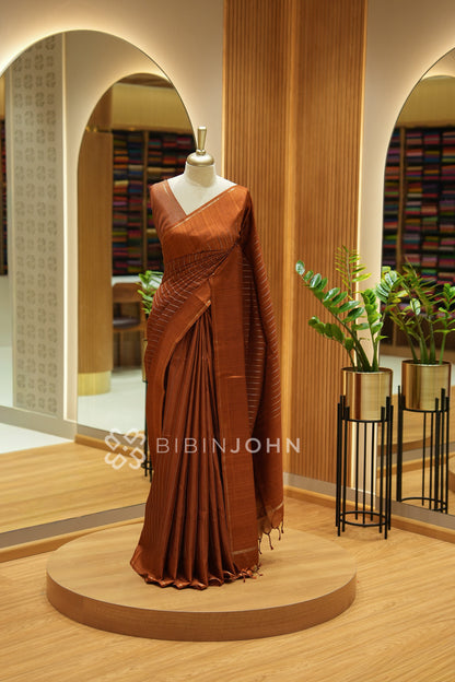 Semi Tussar Weaving Saree For Women Rust Brown BJ2444