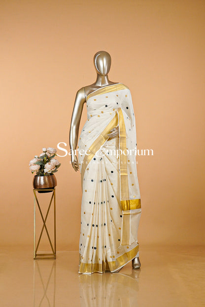 Cotton Kasav Embroidery Saree MDS0199