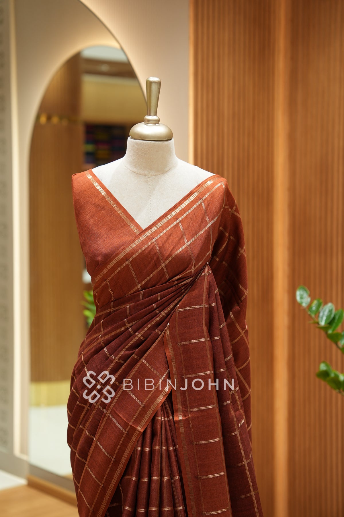 Semi Tussar Weaving Saree For Women Rust Brown BJ2330