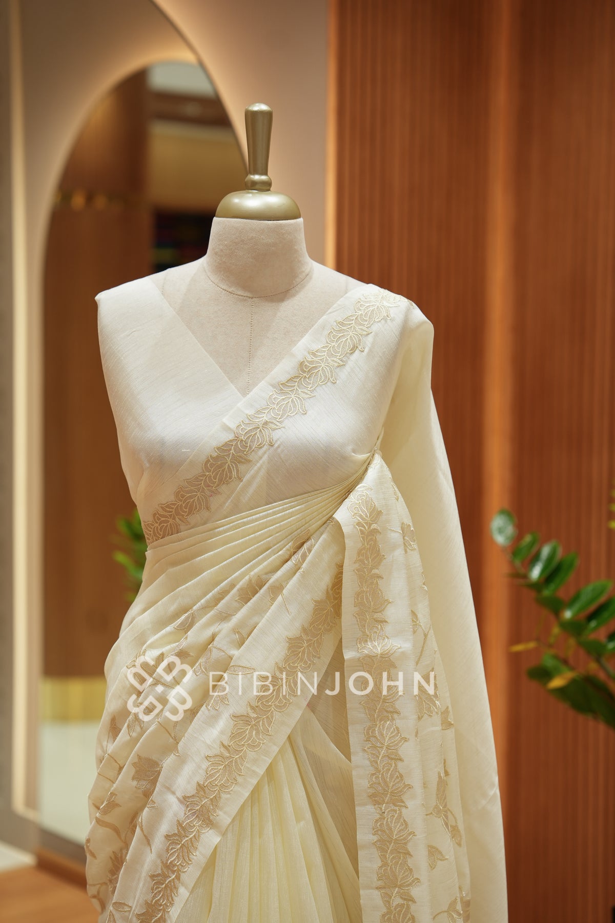 Silk Embroidery Saree For Women Ivory Cream BJ2356