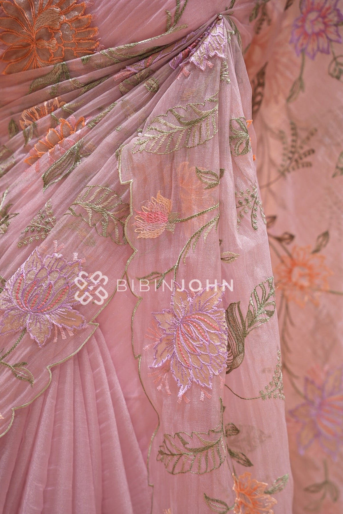 Tissue Organza Embroidery Saree Pastel Pink BJ0938