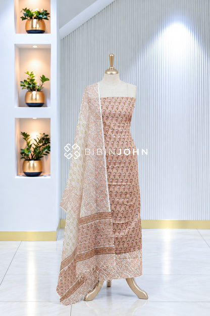 Printed Cotton Unstitched Salwar Suit Material Dusty Peach Pink BJ1929